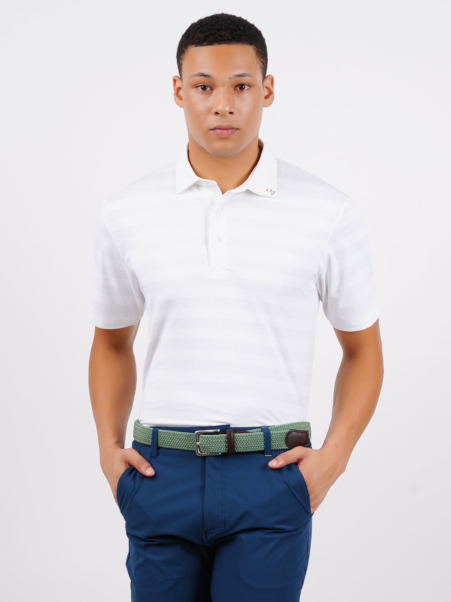 WHITE JACQUARD GOLF POLO